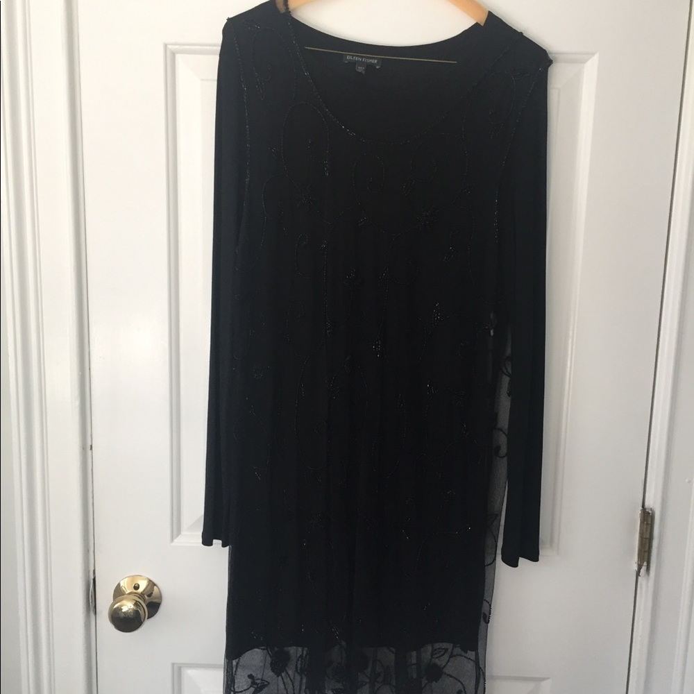 Silk black shift dress with beading